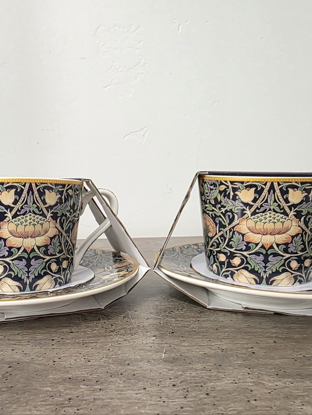 William Morris & Co Lodden Gold Rim Porcelain Cup & Saucer SetAuthen